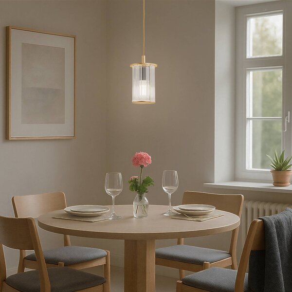 Lampada a sospensione da esterno Nora, oro/trasparente, IP44, vetro Nora Argon, dimmerabile, Ottone / Oro, Vetro