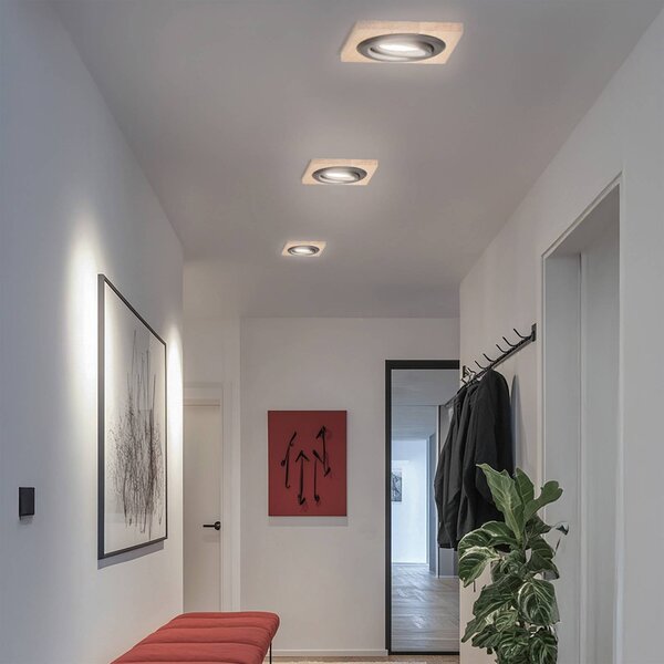 Lampada da incasso a soffitto Tobby, 10 x cm, set 3 in legno di quercia Tobby Lamkur, dimmerabile, Legno chiaro, Soggiorno / Sala da pranzo, Legno, Scandinavo, Faretto da incasso
