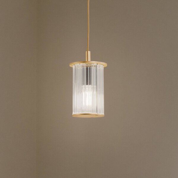 Lampada a sospensione da esterno Nora, oro/trasparente, IP44, vetro Nora Argon, dimmerabile, Ottone / Oro, Vetro