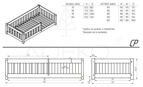 Letto da bambini estraibile di colore naturale con contenitore con rete inclusa 90x200 cm CP – Adeko