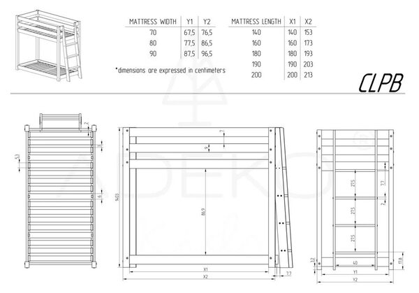 Letto a castello in legno di pino 70x160 cm CLPB - Adeko