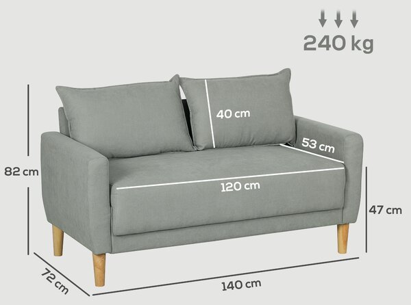 HOMCOM Divanetto 2 Posti Vellutato con Vano Portaoggetti Inferiore e Cuscini, 140x72x82 cm, Grigio