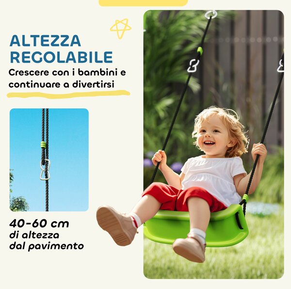AIYAPLAY Gioco per Bambini 4 in 1 con 2 Altalene da Giardino, Canestro e Porta da Calcio, 215x180x182 cm, Verde e Grigio
