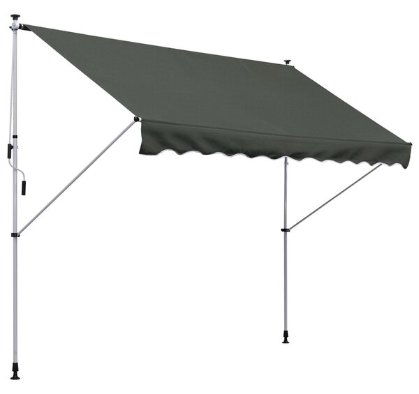 Outsunny Tenda avvolgibileda da Sole a Bracci con Manovella e Pali di Supporto, Struttura Telescopica in Metallo, 300x150cm, Grigio | Aosom Italy