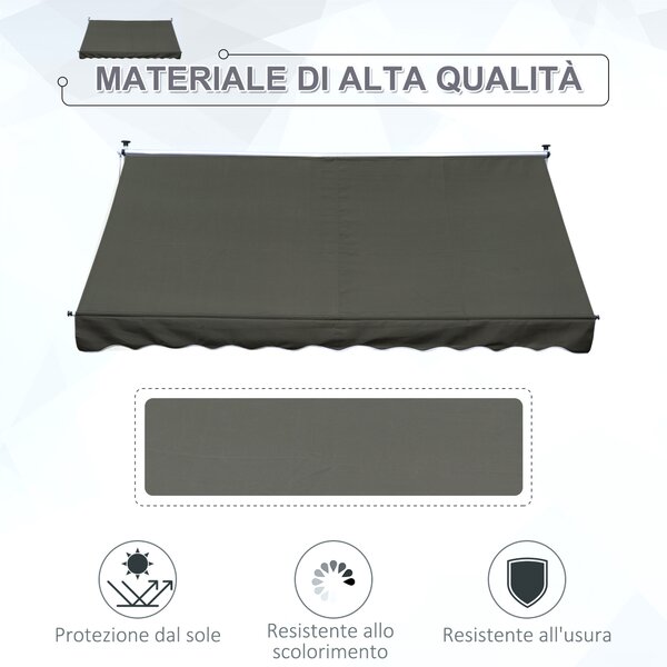 Outsunny Tenda avvolgibileda da Sole a Bracci con Manovella e Pali di Supporto, Struttura Telescopica in Metallo, 300x150cm, Grigio | Aosom Italy
