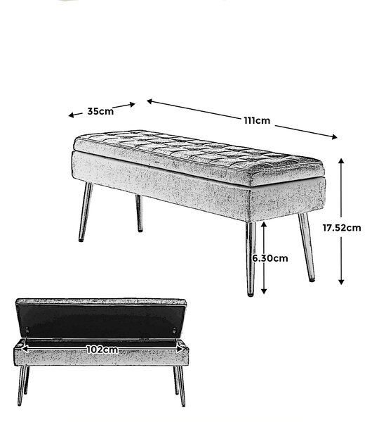 Panca moderna contenitore con gambe in metallo dorato, panca imbottita in velluto per camera da letto, soggiorno, salotto, Grigio Scuro