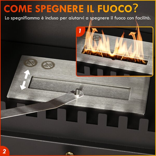 HOMCOM Camino Bioetanolo da terra con Bruciatore da 1.2L per 3 Ore di Durata, Stile Classico in Acciaio, 45x28x54cm, Nero | Aosom Italy