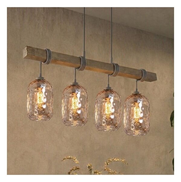 Brilagi - Lampada a sospensione con cavo WOOD GLASS 4xE27/60W/230V pino/grigio/marrone fumé
