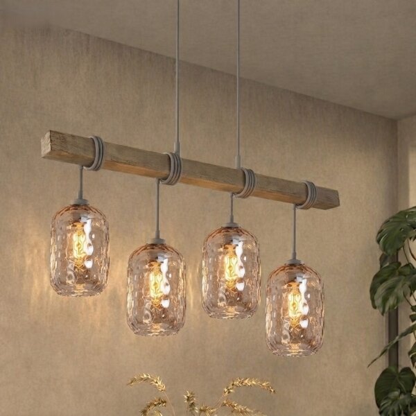 Brilagi - Lampada a sospensione con cavo WOOD GLASS 4xE27/60W/230V pino/grigio/marrone fumé