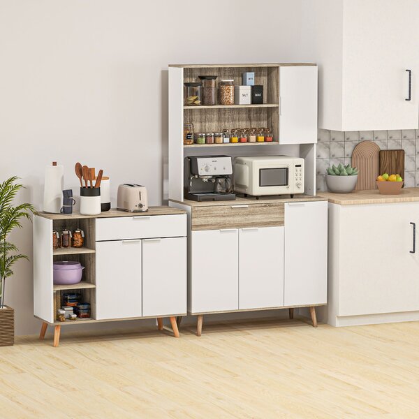 HOMCOM Credenza Moderna Mobile Dispensa con Armadietti e Cassetto, 98x39x180cm, Bianco e Legno | Aosom Italy