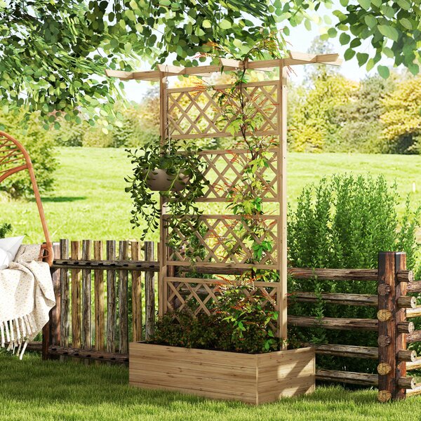 Outsunny Letto per Orto con Traliccio e Pergola per Rampicanti con Fondo Aperto, 160x55x183cm, Legno Naturale|Aosom