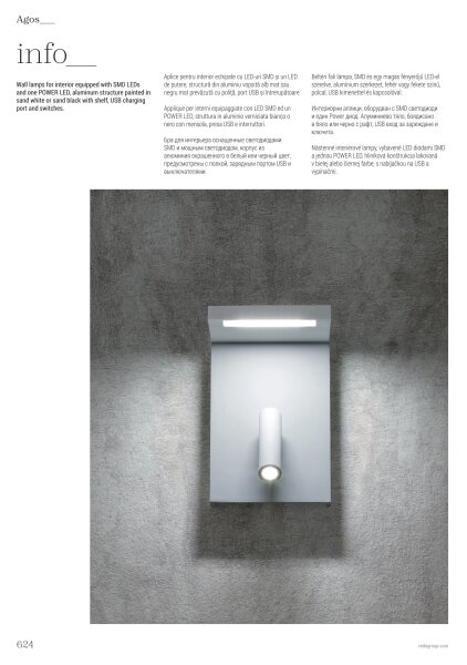 Redo 01-1500 - Luce Spot da parete a LED AGOS LED/6W/230V +LED/3,2W USB nero