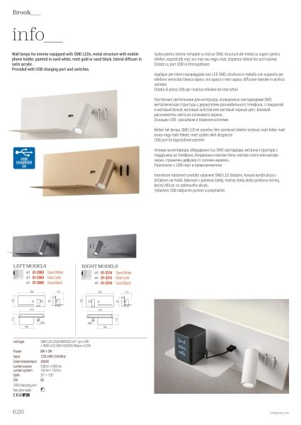 Redo 01-2985 - Luce Spot da parete a LED BROOK LED/8W/230V + LED/3W USB nero