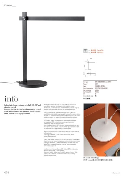 Redo 01-2212 - Lampada da tavolo LED dimmerabile OMEO LED/5,5W/230V 3000/4500/6500K bianco