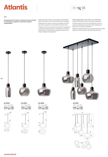 Redo 01-4045 - Lampadario a sospensione con filo ATLANTIS 1xE27/42W/230V diametro 20 cm nero