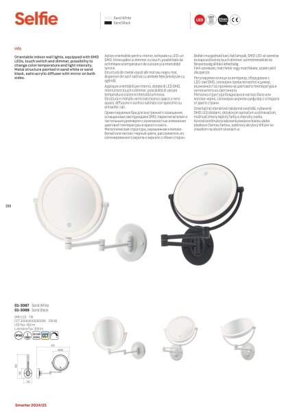 Redo 01-3087 -LED Dimmerabile Specchio cosmetico SELFIE LED/7W/230V 3000/4000/6000K bianco