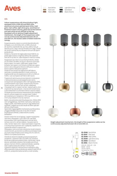 Redo 01-3546 - Lampadario LED a sospensione con filo AVES LED/12W/230V diametro 9,6 cm CRI 90 bianco