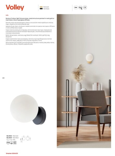Redo 01-2714 - Applique VOLLEY 1xE14/28W/230V nero