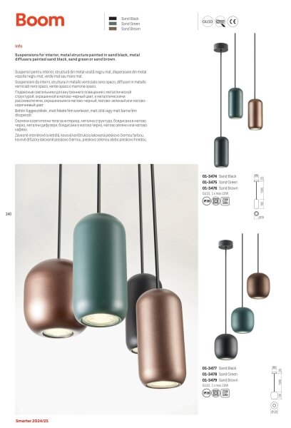 Redo 01-3476 - Lampadario a sospensione con filo BOOM 1xGU10/10W/230V diametro 7,6 cm marrone