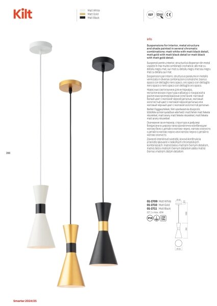 Redo 01-2709 - Lampadario a sospensione con filo KILT 1xE27/42W/230V diametro 12 cm bianco