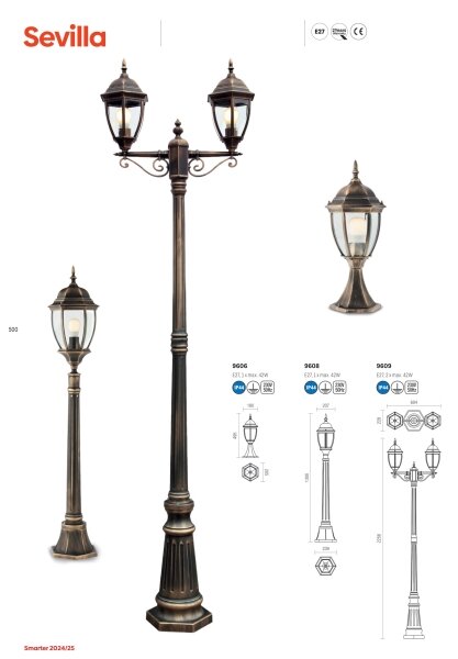 Redo 9607 - Lampadario da esterno a sospensione con catena SEVILLA 1xE27/42W/230V IP44 oro/patina