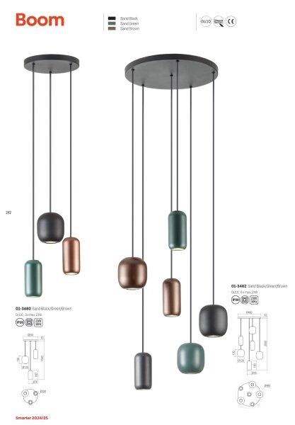 Redo 01-3480 - Lampadario a sospensione con filo BOOM 3xGU10/10W/230V diametro 33 cm nero/verde/marrone