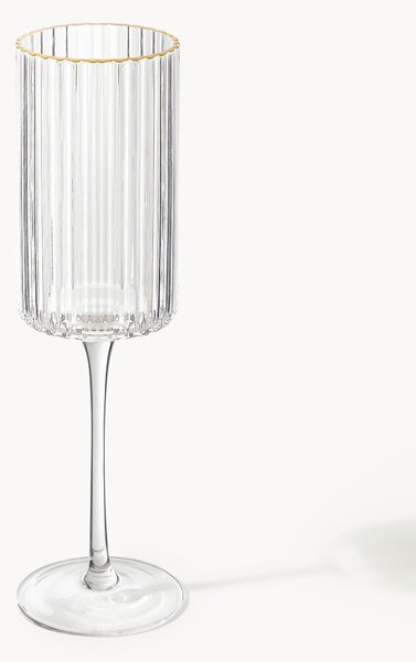 Set di 4 flute da champagne in vetro soffiato con bordo dorato Aleo