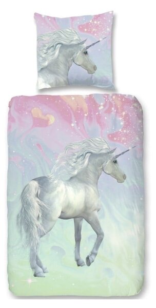Biancheria da letto in cotone per bambini Unicorno verde, 140 x 200 cm - Good Morning