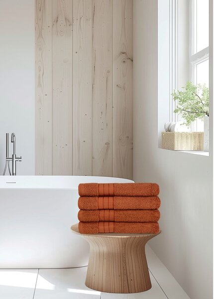 Asciugamani in spugna di cotone color mattone in set da 4 50x100 cm - Good Morning