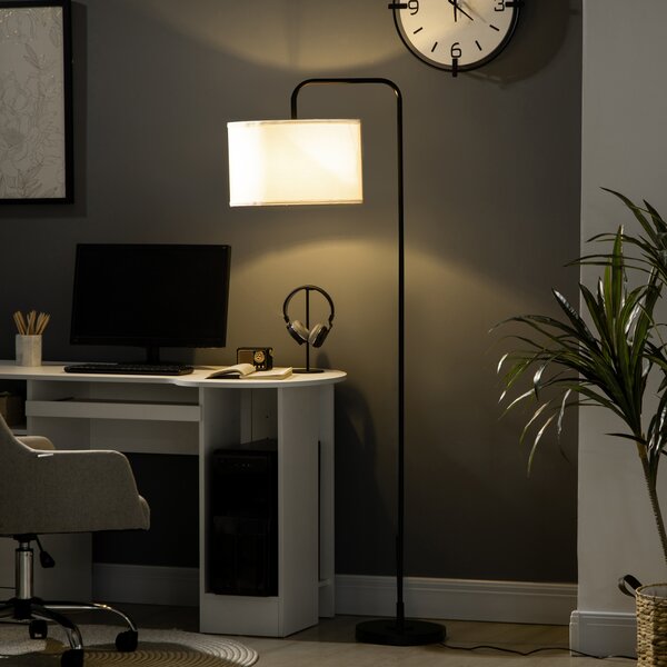 HOMCOM Lampada da Terra Moderna in Acciaio con Paralume in Tessuto Effetto Lino, 64x38x163.5 cm, Bianca e Nera