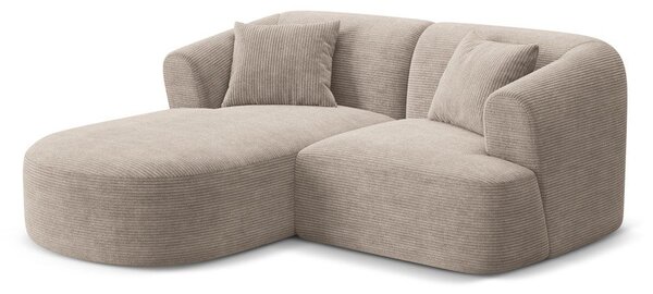Divano angolare marrone chiaro (con penisola a sinistra/con chaise lounge) con rivestimento in velluto a coste Campi – Cosmopolitan Design