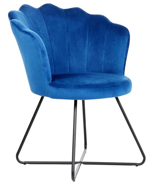 Sedia senza braccioli Rivestimento in velluto blu marino Schienale a conchiglia Design classico vintage Struttura in metallo nero Beliani