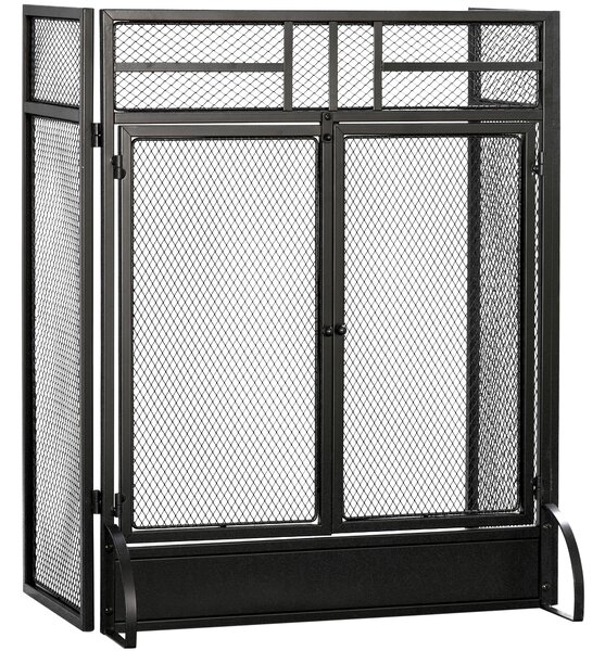 HOMCOM Parascintille Pieghevole a 3 Pannelli con Doppia Porta in Metallo, 120x11.5x79 cm, Nero | Aosom Italy