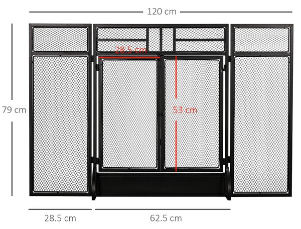 HOMCOM Parascintille Pieghevole a 3 Pannelli con Doppia Porta in Metallo, 120x11.5x79 cm, Nero | Aosom Italy