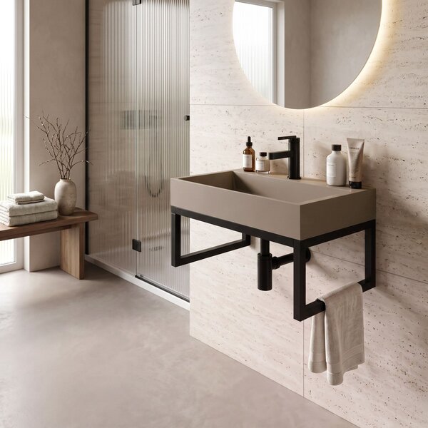Lavabo in conglomerato Rea GOYA TAUPE 50CM + Supporto