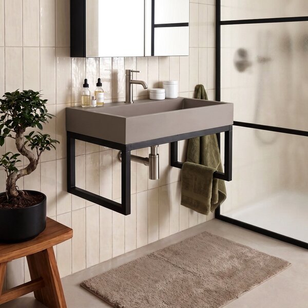 Lavabo in conglomerato Rea GOYA TAUPE 60CM + Supporto