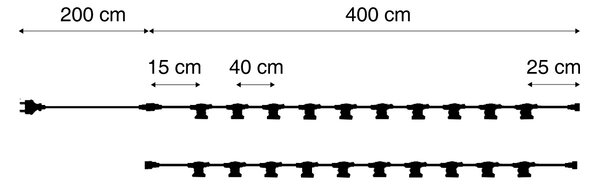 Catena luminosa collegabile nera con spina 10m, incl. 20 luci E27 P45, IP64 - Lubber