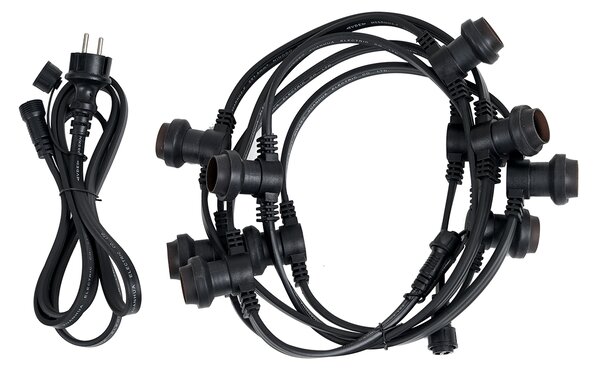 Catena luminosa nera collegabile con spina, 6m, 10 luci E27, IP64 - Lubber