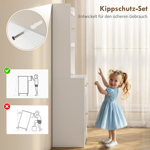 HOMCOM Armadio da cucina con piano di lavoro e portabicchieri, 170 cm, bianco | Aosom Italy