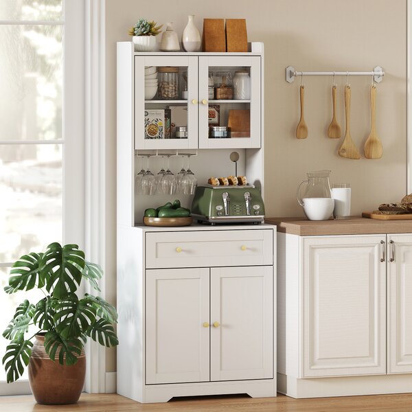 HOMCOM Armadio da cucina con piano di lavoro e portabicchieri, 170 cm, bianco | Aosom Italy
