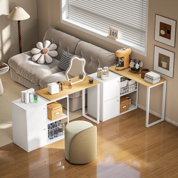 HOMCOM Scrivania a L girevole 360° con 2 armadietti e 2 ripiani, 150x40x75 cm, bianco | Aosom Italy