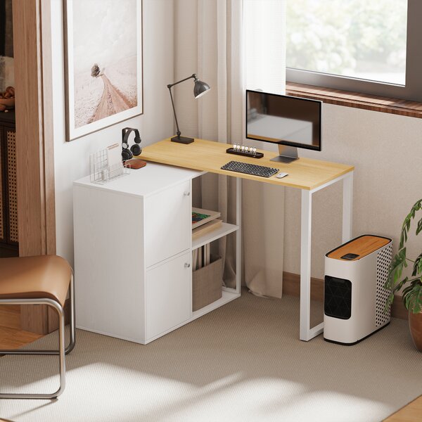 HOMCOM Scrivania a L girevole 360° con 2 armadietti e 2 ripiani, 150x40x75 cm, bianco | Aosom Italy