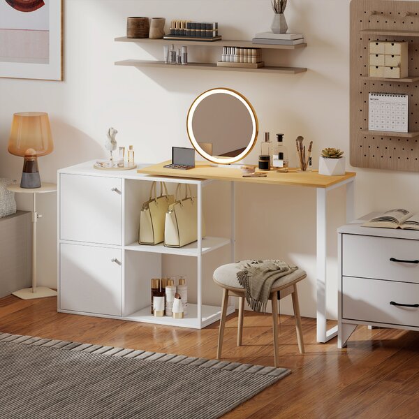 HOMCOM Scrivania a L girevole 360° con 2 armadietti e 2 ripiani, 150x40x75 cm, bianco | Aosom Italy