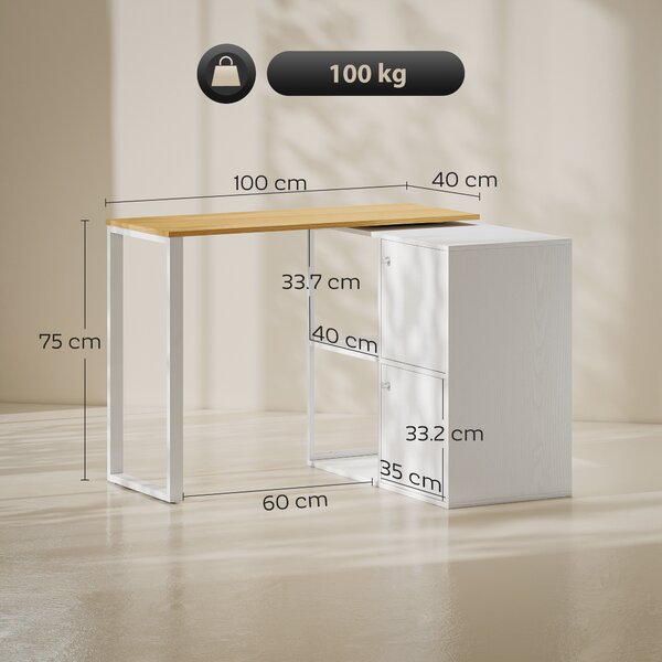 HOMCOM Scrivania a L girevole 360° con 2 armadietti e 2 ripiani, 150x40x75 cm, bianco | Aosom Italy