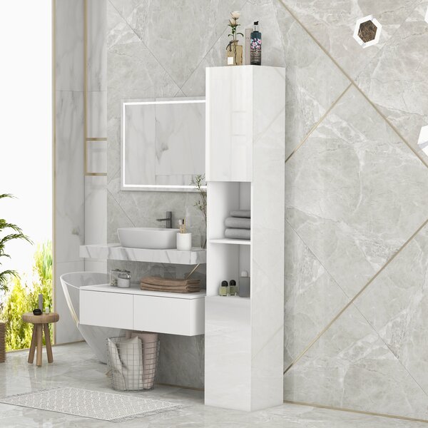 Kleankin Armadio da bagno salvaspazio con ante e ripiani regolabili, 30x30x81,5 cm, bianco | Aosom Italy