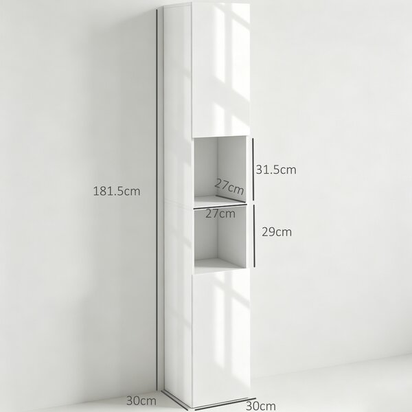 Kleankin Armadio da bagno salvaspazio con ante e ripiani regolabili, 30x30x81,5 cm, bianco | Aosom Italy