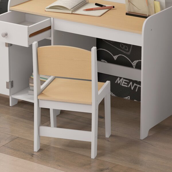 ZONEKIZ Scrivania per bambini con sedia, cassetto e vano, 80x39x59 cm, bianco | Aosom Italy