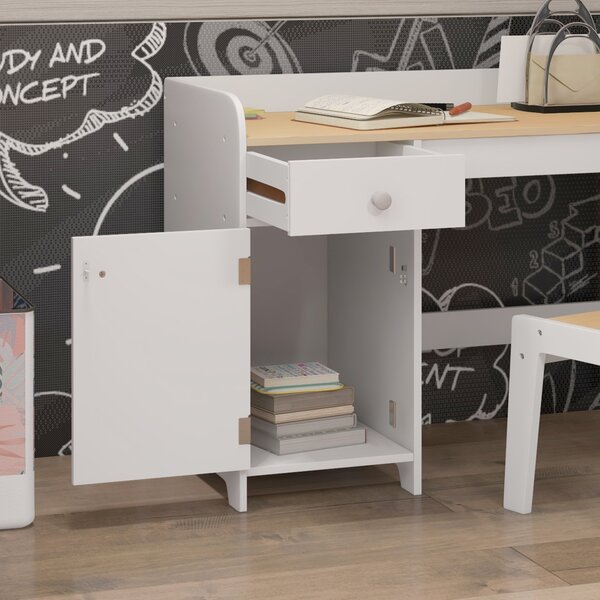 ZONEKIZ Scrivania per bambini con sedia, cassetto e vano, 80x39x59 cm, bianco | Aosom Italy