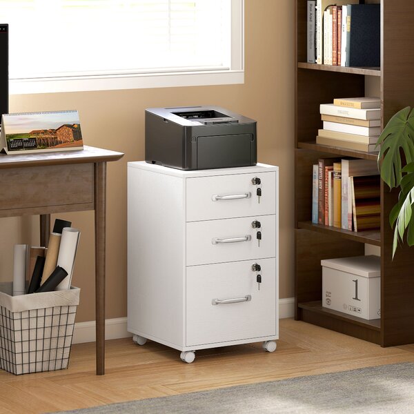 HOMCOM Cassettiera da ufficio mobile con 3 cassetti bloccabili, 40x40x69,5 cm, bianco | Aosom Italy