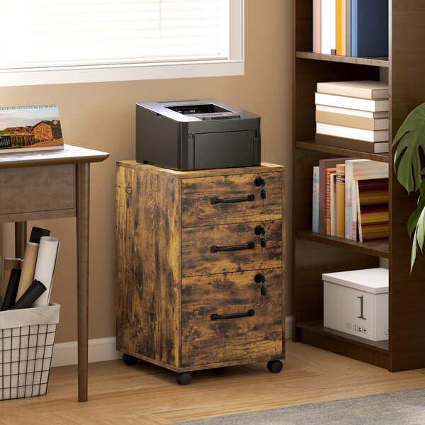 HOMCOM Cassettiera da ufficio mobile con 3 cassetti richiudibili, 40x40x69,5 cm, marrone | Aosom Italy